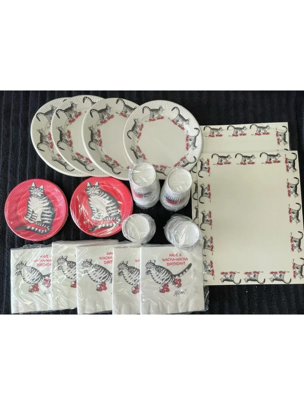 Kliban Cat Lot of Vintage Party Supplies Napkins, Cups, Plates & Placemat